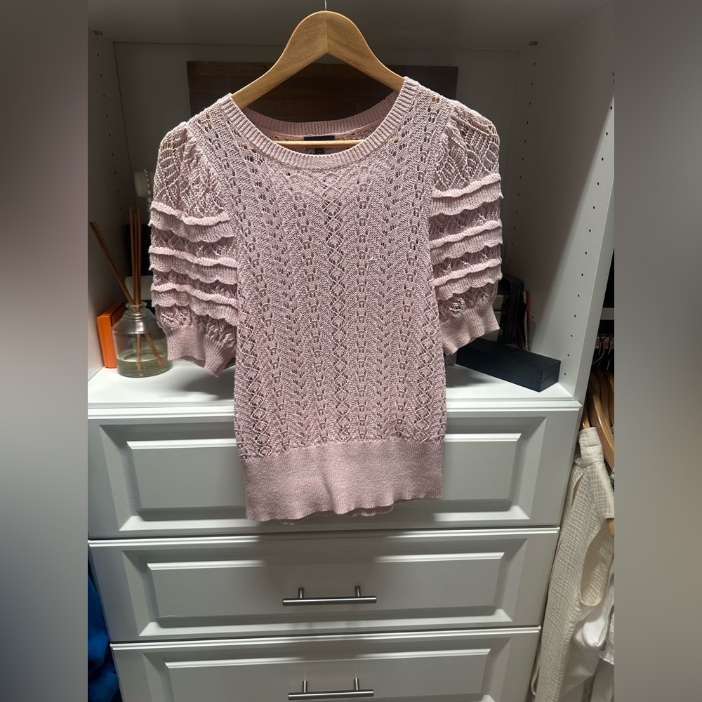 Express Light Pink Lace Knit Top